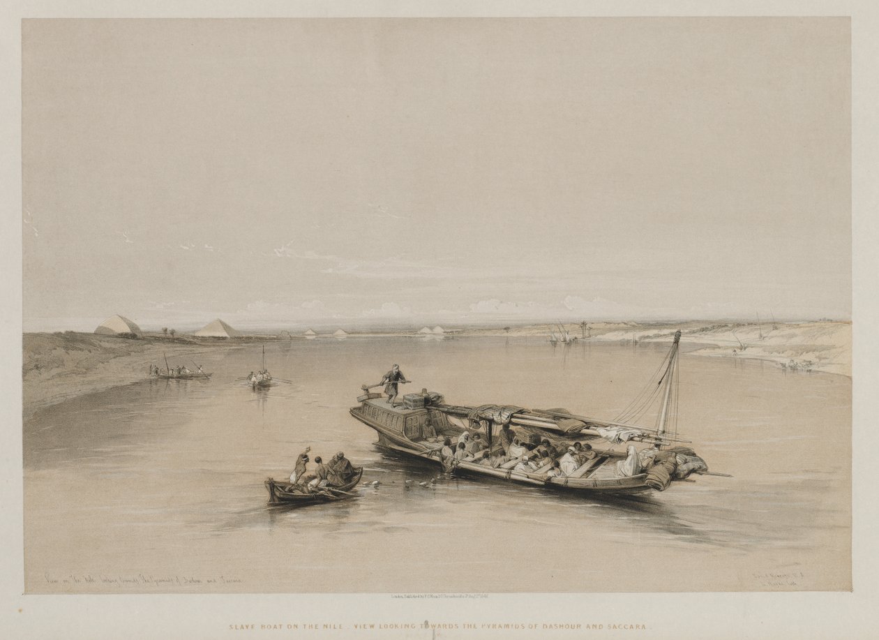Egypten och Nubien, Volym I: View on the Nile Looking Towards the Pyramids of Dashour och Saccara av Louis Haghe