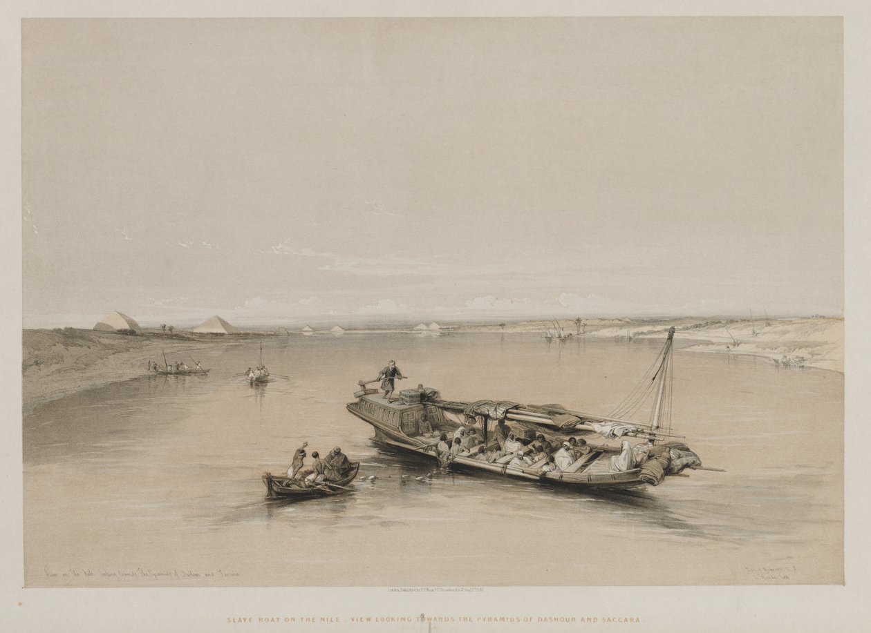Egypten och Nubien, volym I: View on the Nile Looking Towards the Pyramids of Dashour and Saccara, 184 av Louis Haghe