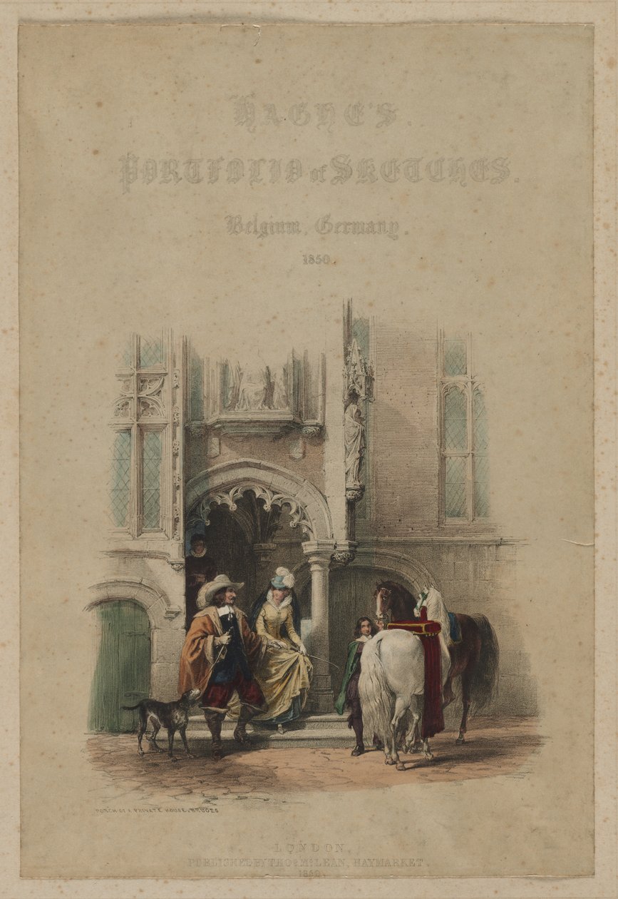 Haghes Portfolio of Sketches. Belgien. Tyskland, vol. III: Titelsida, på en dörr...Brugge, 1850. av Louis Haghe