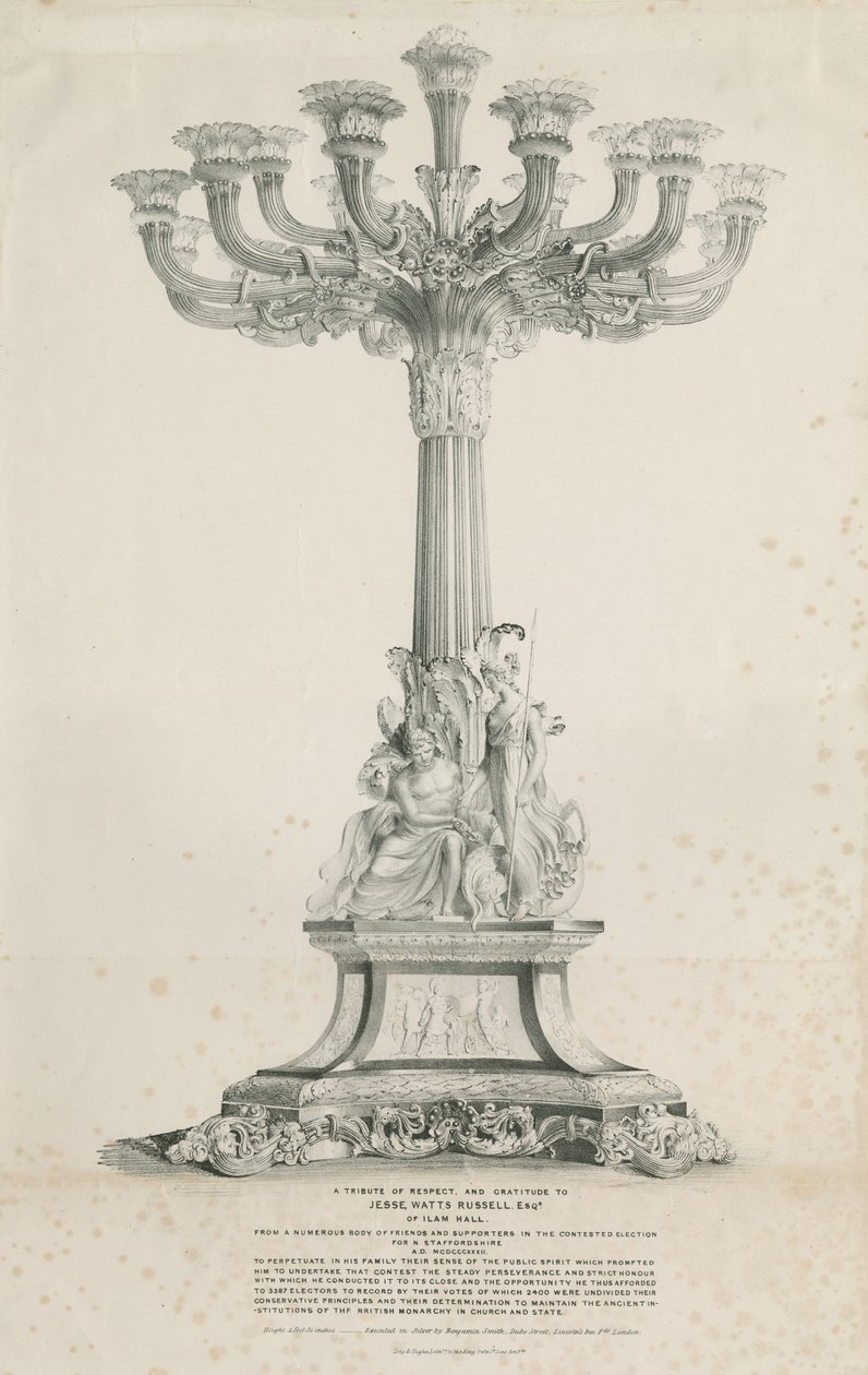 Ilam Hall - Kandelabrar: litografi, 1832 av Louis Haghe