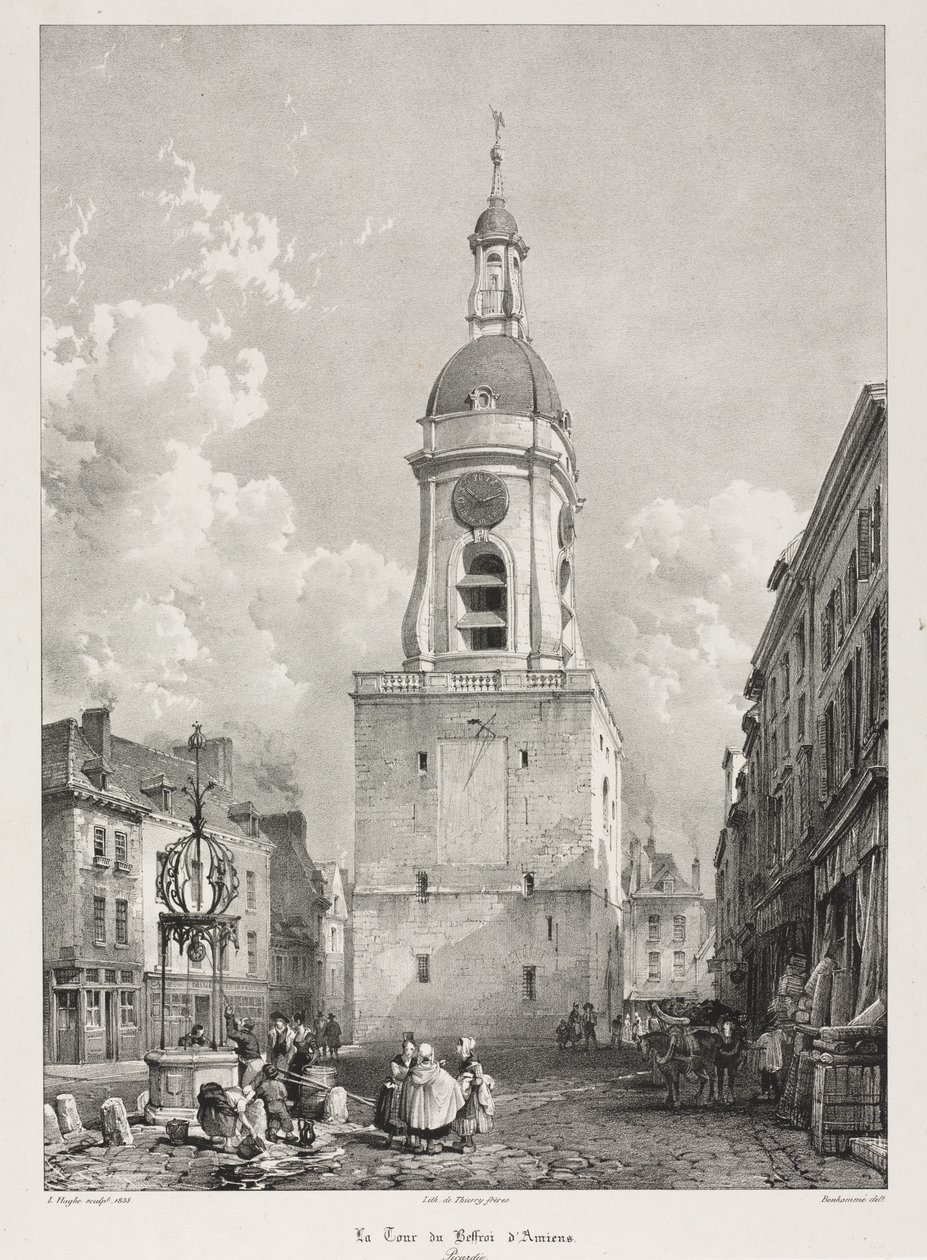 Pittoreska och romantiska resor i gamla Frankrike, Picardie: Klockstapeltornet i Amiens, Picardie, efter François Bonhommé (franska, 1809-1881) ) av Louis Haghe