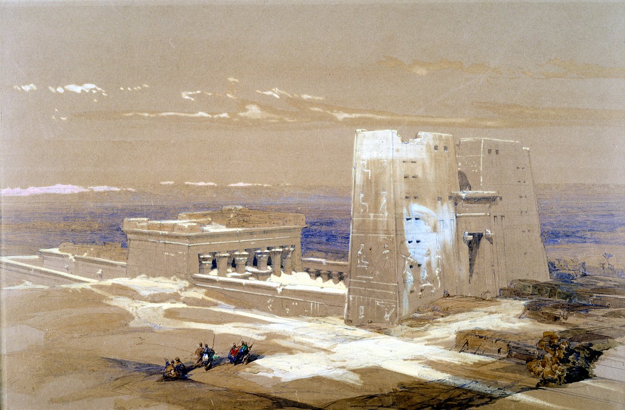 Sandstentemplet i Edfu, tillägnat den falkhövdade guden Horus, Egypten, 1838 av Louis Haghe