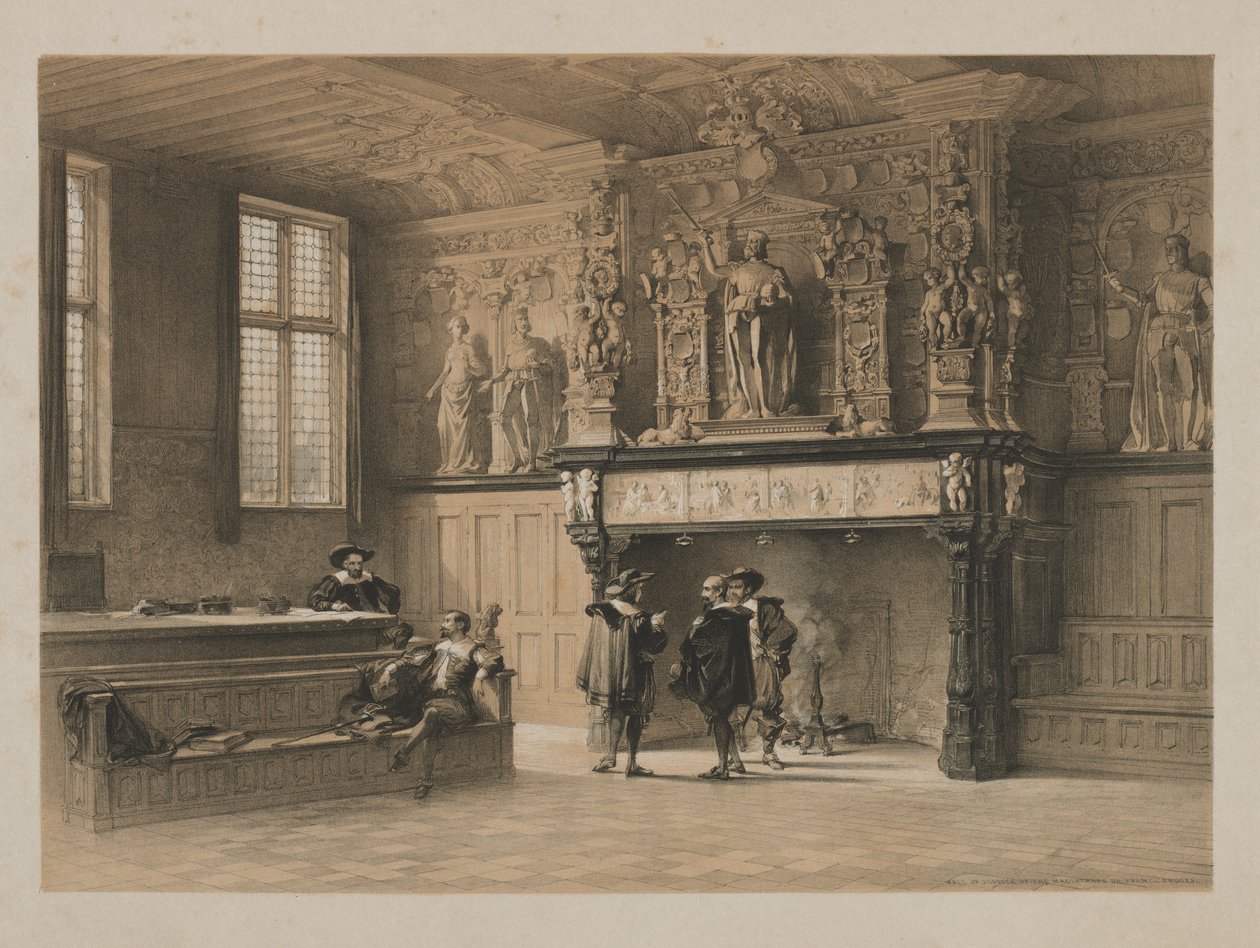 Skisser i Belgien och Tyskland, volym I: Hall of Justice of the Magistrates du Franc, Brygge, 1840 av Louis Haghe