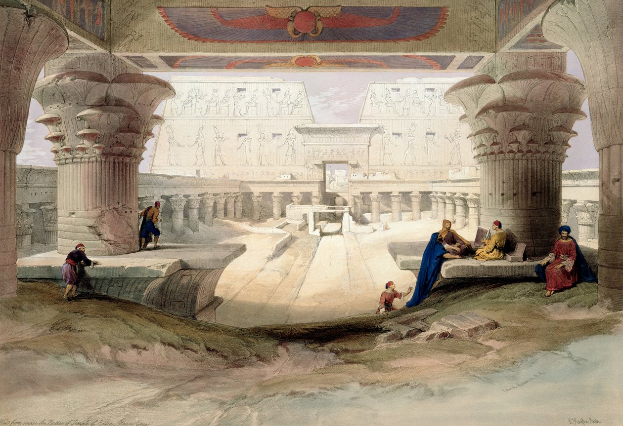 "Utsikt från under portiken av Temple of Edfou, Övre Egypten", 1846 av Louis Haghe