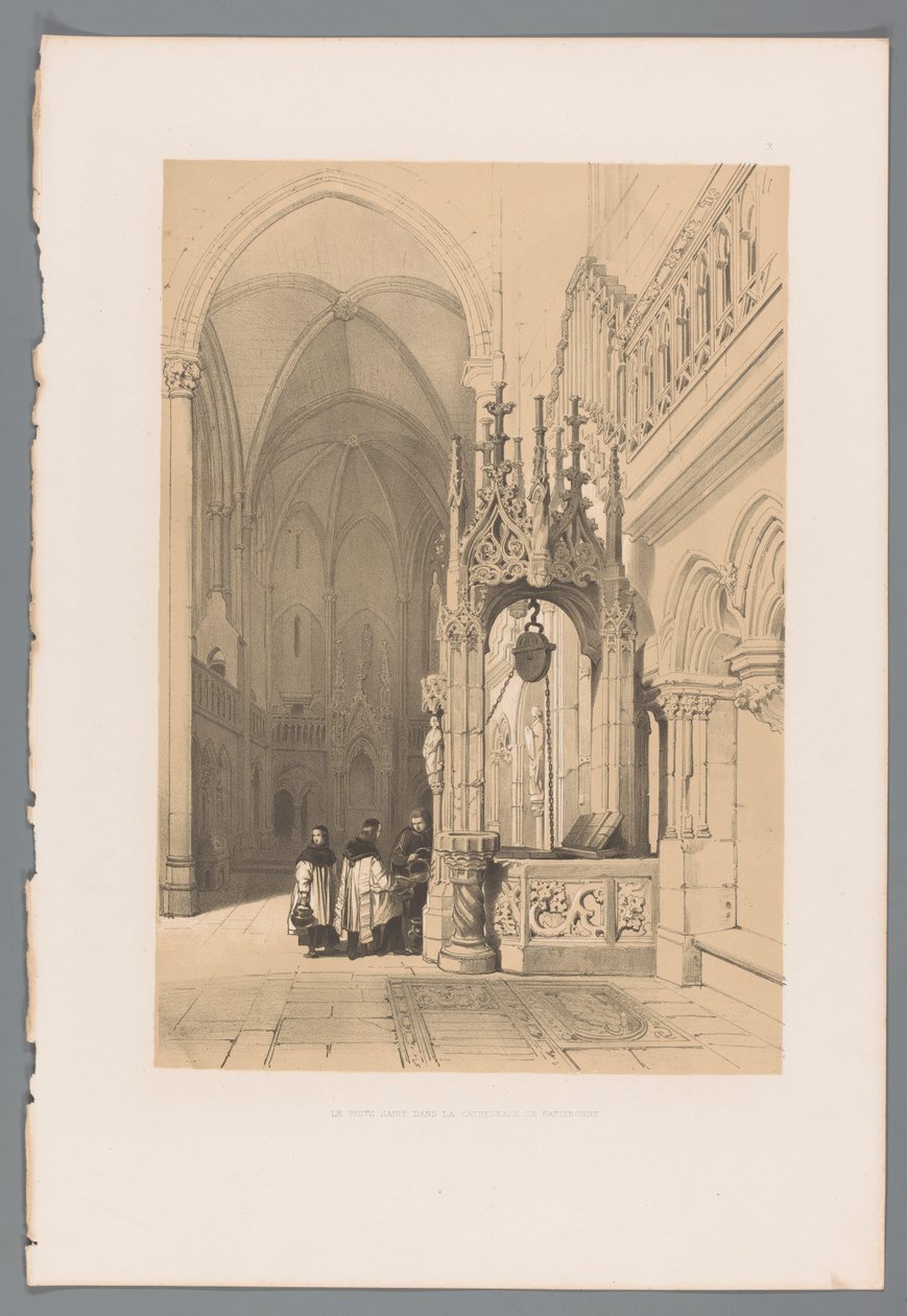 Vattenfall in av Dom van Regensburg Den heliga brunnen i katedralen i Regensburg (titel på objektet) av Louis Haghe