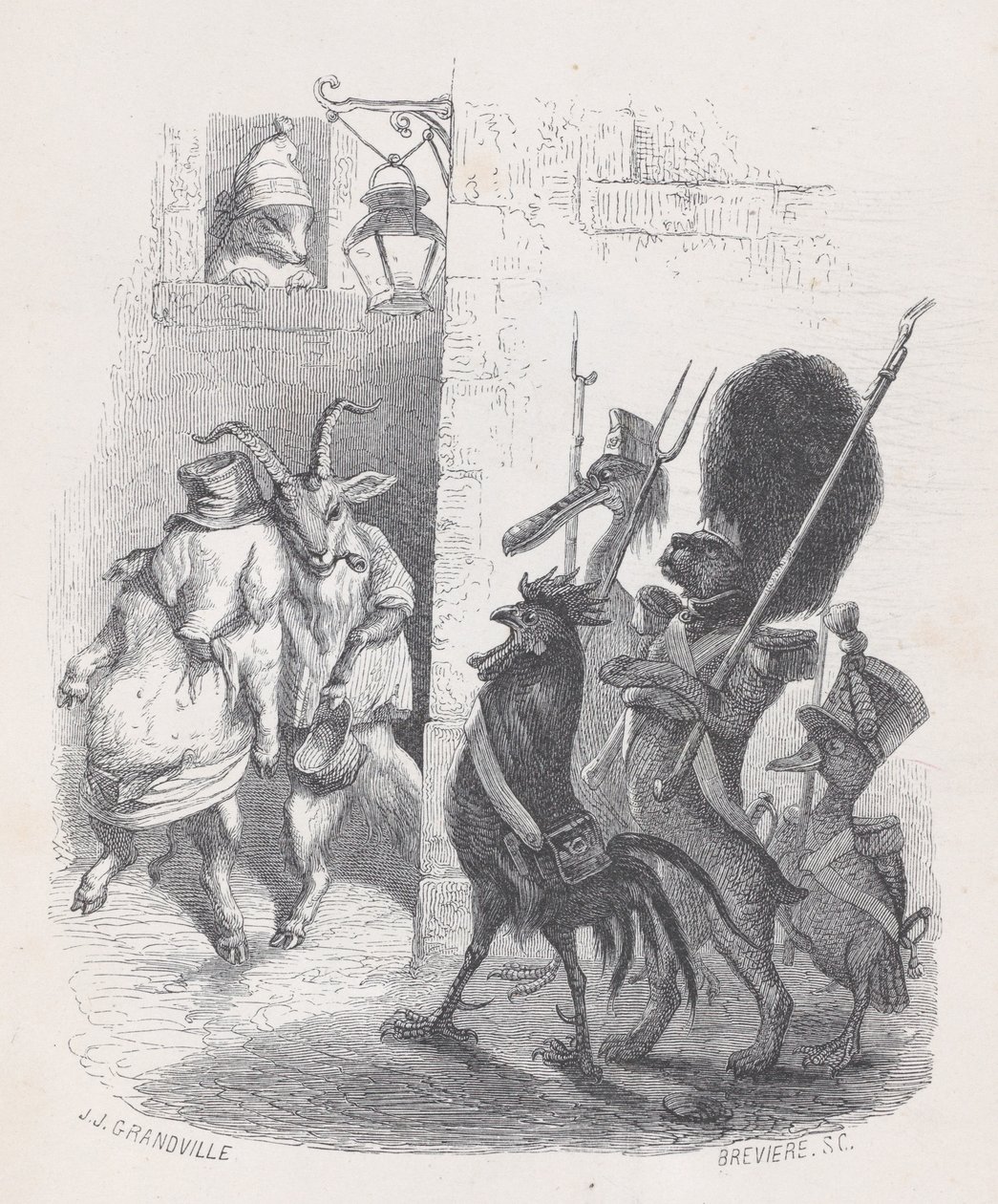 Mer än en gång, medan han lämnade den maskerade bollen arresterades Mr. de *** av patrullen..., ca. 1837-47. av Louis Henri Brévière