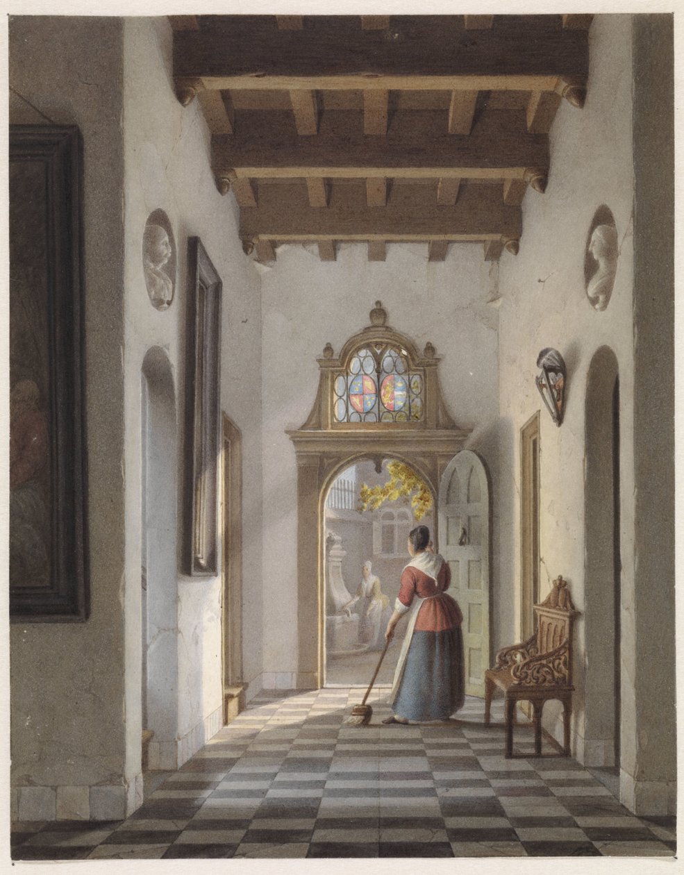Tjej som sopar hallen i ett hus av Louis Henri de Fontenay