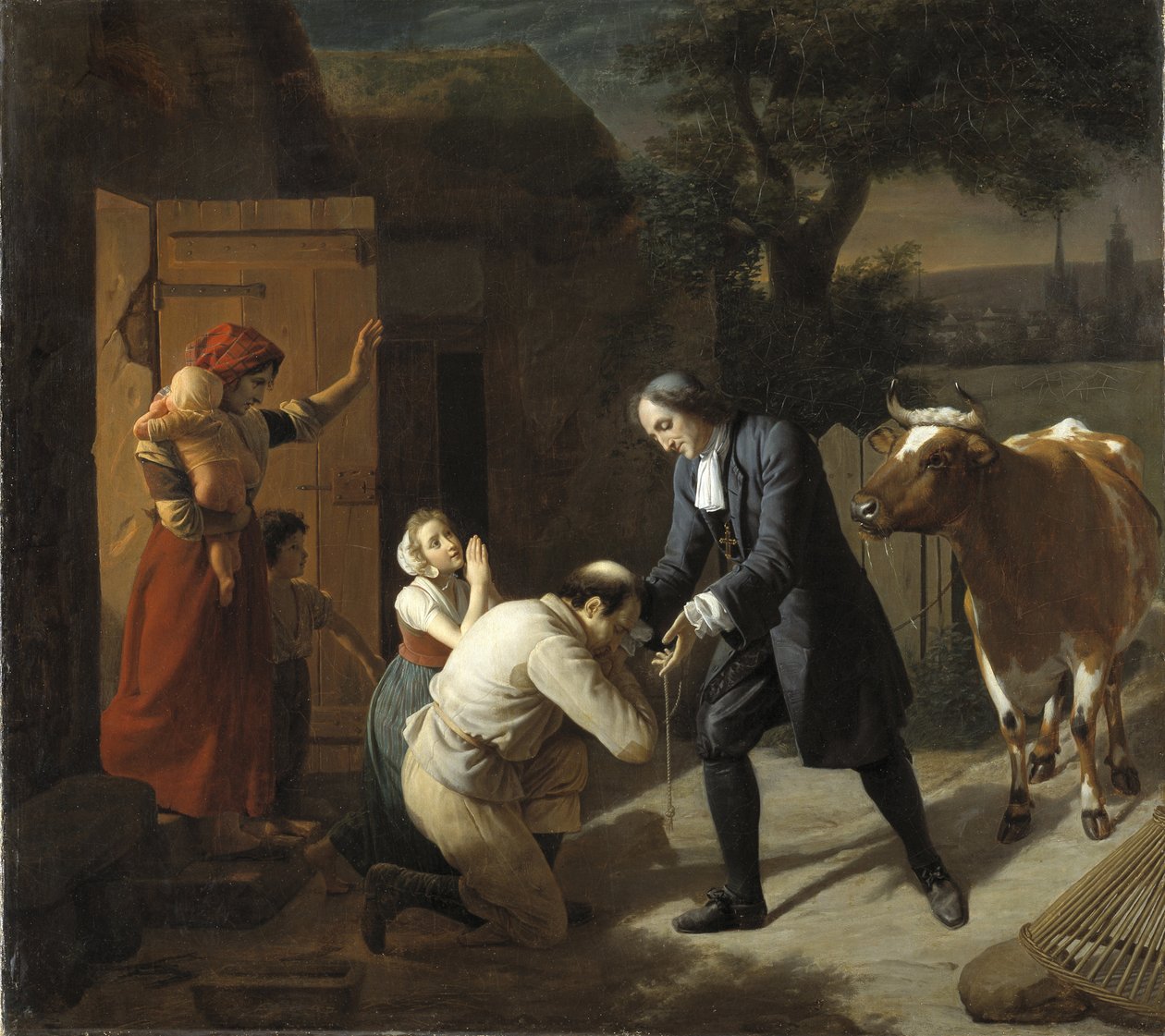 Francois Fenelon (1651-1715) tar tillbaka en ko stulen från en bonde - Fenelon ger tillbaka en stulen ko till en bonde, av Hersent, Louis (1777-1860). Olja på duk. Mått: 97,5x109,5cm. Nationalmuseum Stockholm av Louis Hersent