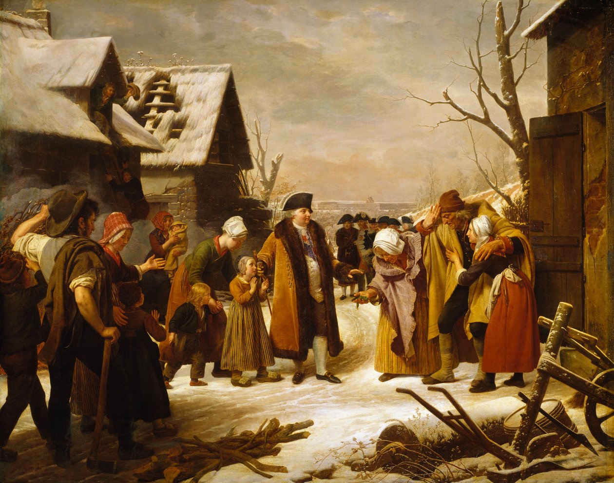 Ludvig XVI delar ut allmosor till de fattiga i Versailles under vintern 1788 av Louis Hersent