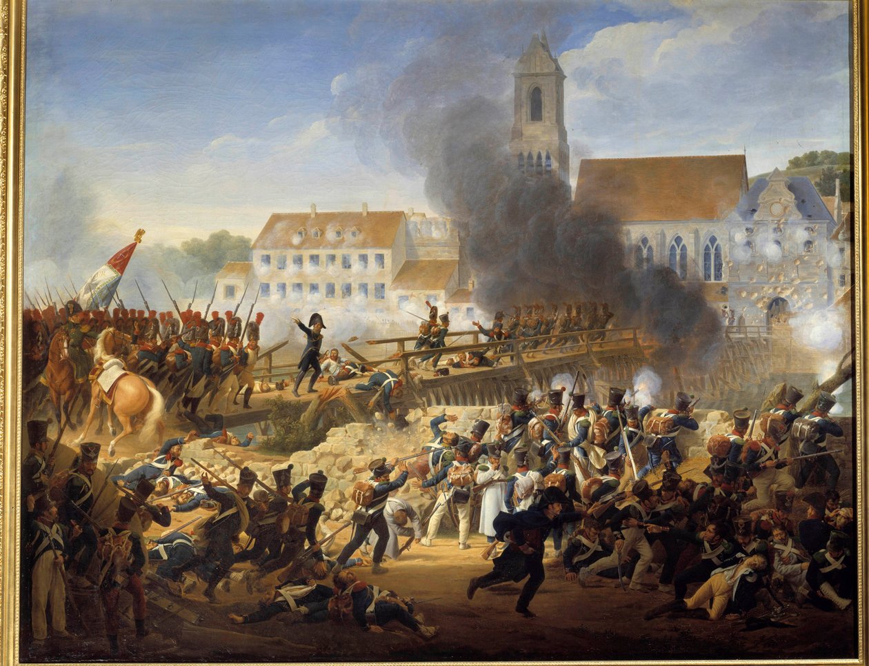 När han passerade Landshut-bron den 21/04/1809 ledde general Mouton grenadjärerna vid 17:e regementet för linjemålning av Louis Hersent (1777-1860) av Louis Hersent
