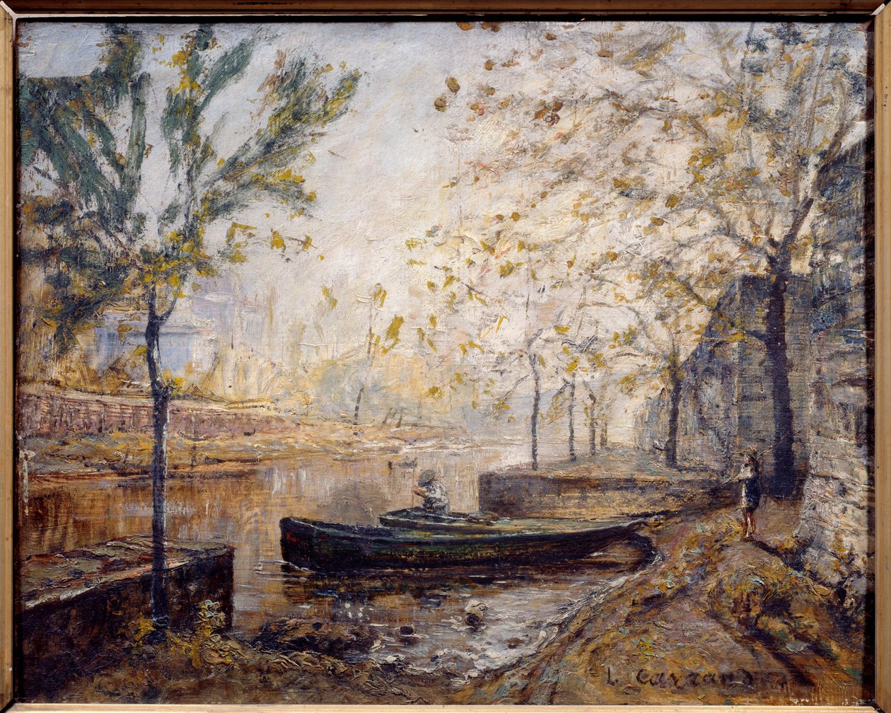 Riverside. Målning av Louis Carrand (1821-1899) av Louis Hilaire Carrand