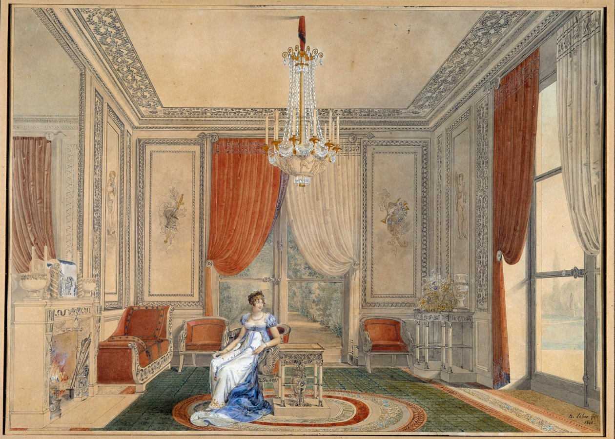 Utsikt över Silversalongen vid Elysee-palatset på Caroline och Joachim Murats tid. Akvarell av Louis Hippolyte Lebas (1782-1867) 1810 privat samling av Louis Hippolyte Lebas