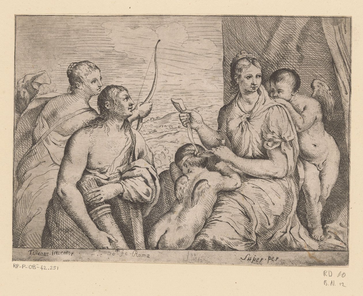 Venus binder för ögonen Amor av Louis I Boullogne