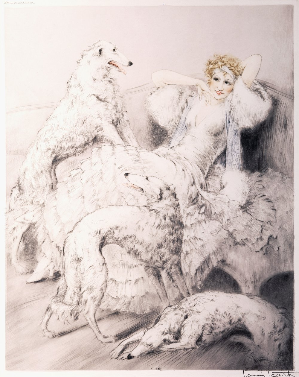 Grilla med attendant Borzoi av Louis Icart