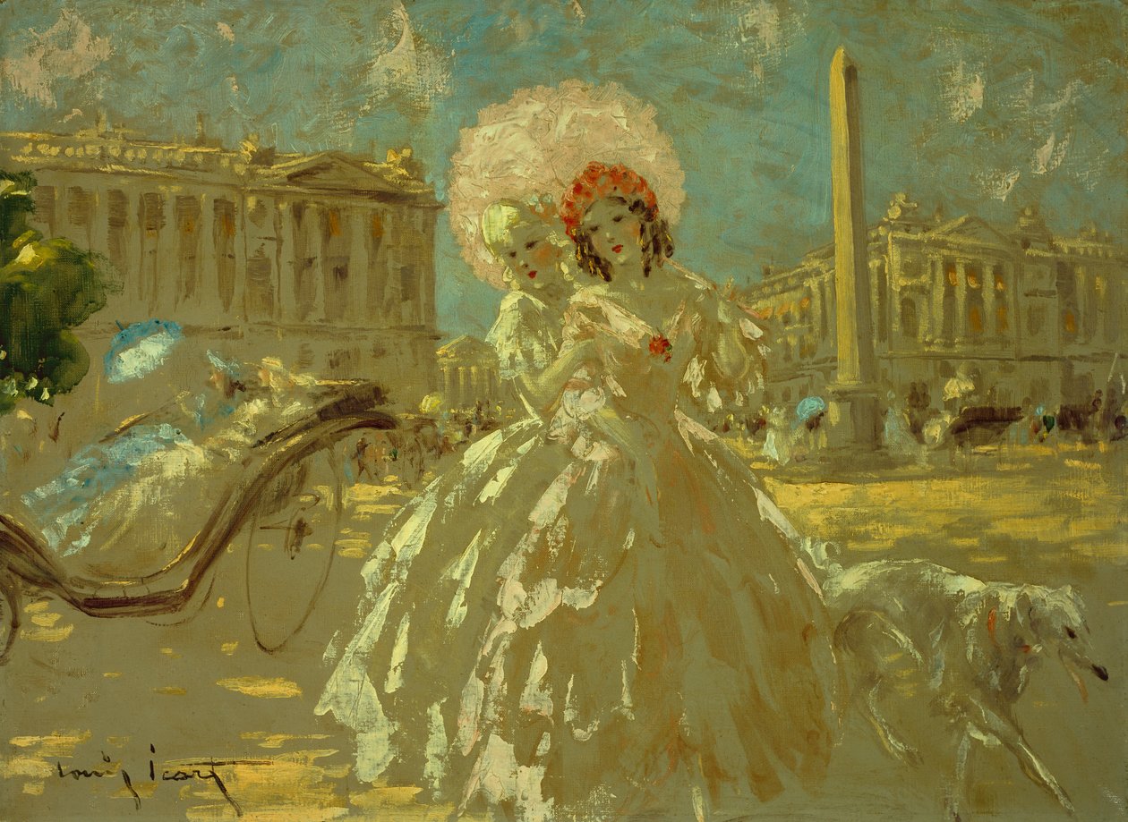 Place de la Concorde (olja på duk) av Louis Icart