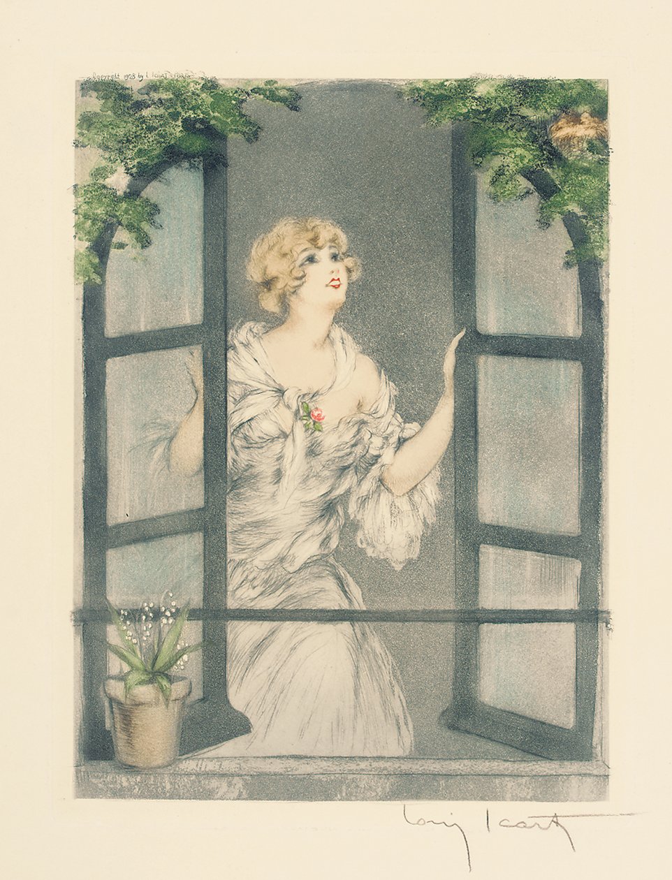 The Four Seasons: Spring, c.1928 (handfärgad torrnål och akvatint) (se även 745548-51) av Louis Icart