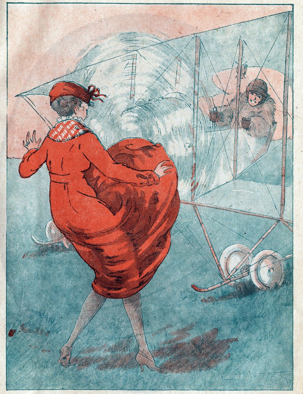 Den gynnsamma vinden: spiralbänder. Illustration av Louis Icart (1888-1950) för tidningen "" Le Fantasio""" från maj 1916. av Louis Icart