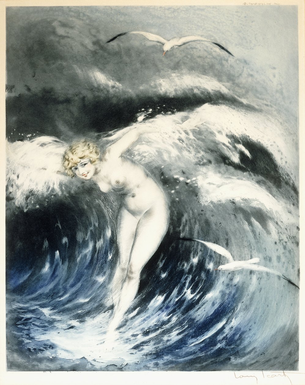 Venus i vågorna, ca. 1931 (färgetsning och torrnål) av Louis Icart