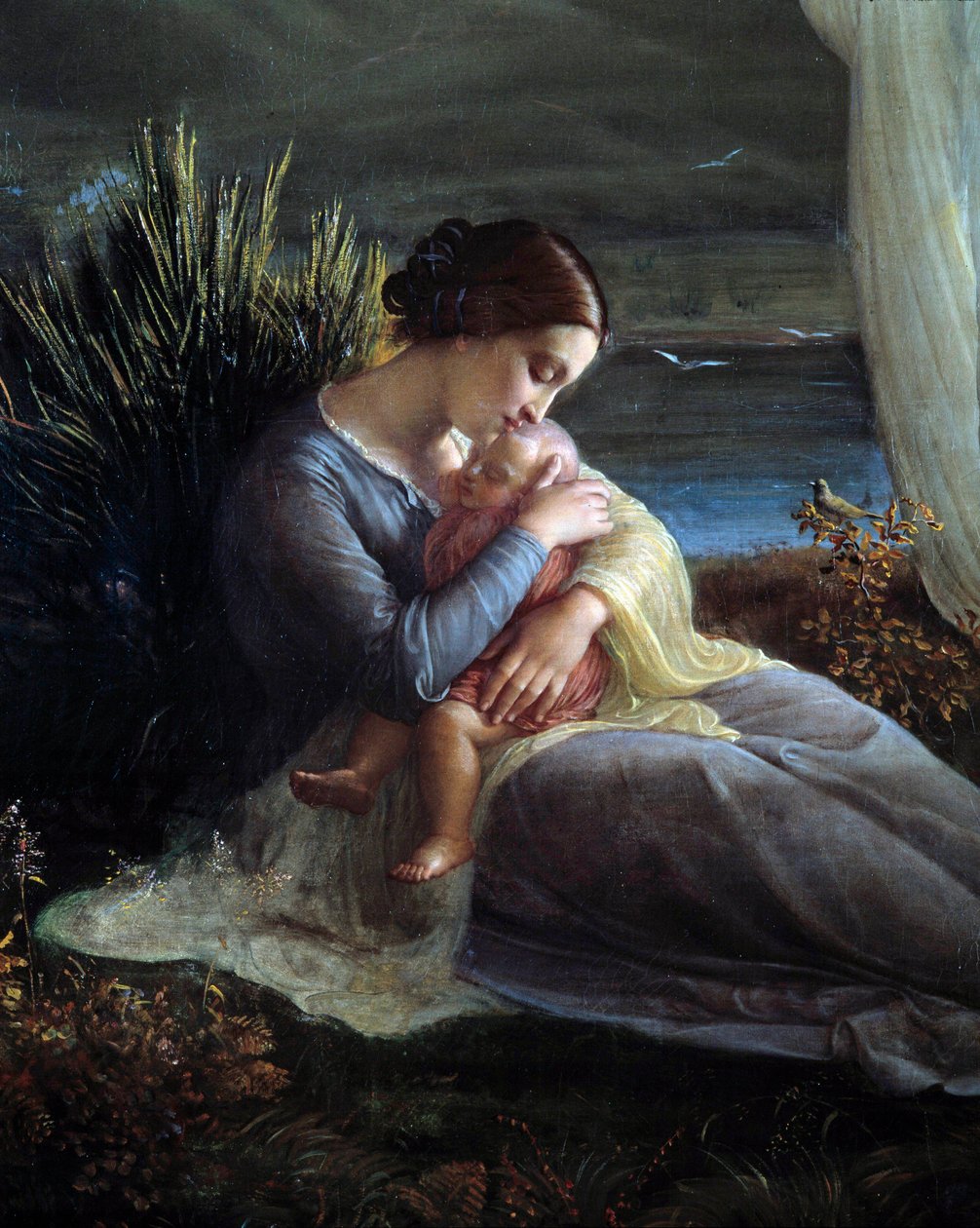 Själens dikt; Ängeln och modern, detalj av modern och barnet av Louis Janmot