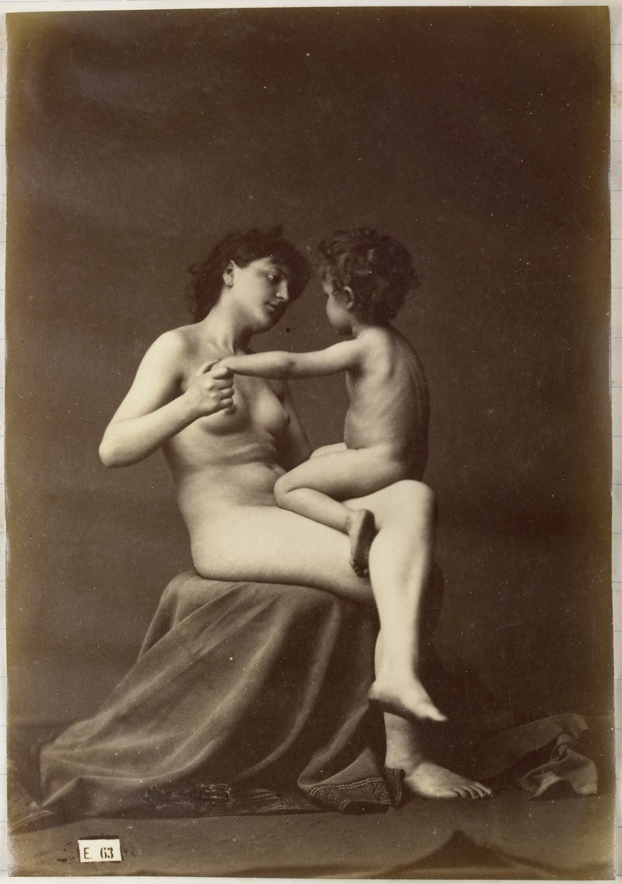 Studie av en naken kvinna som sitter med ett nakent barn i knät av Louis Jean Baptiste Igout (attributed to)