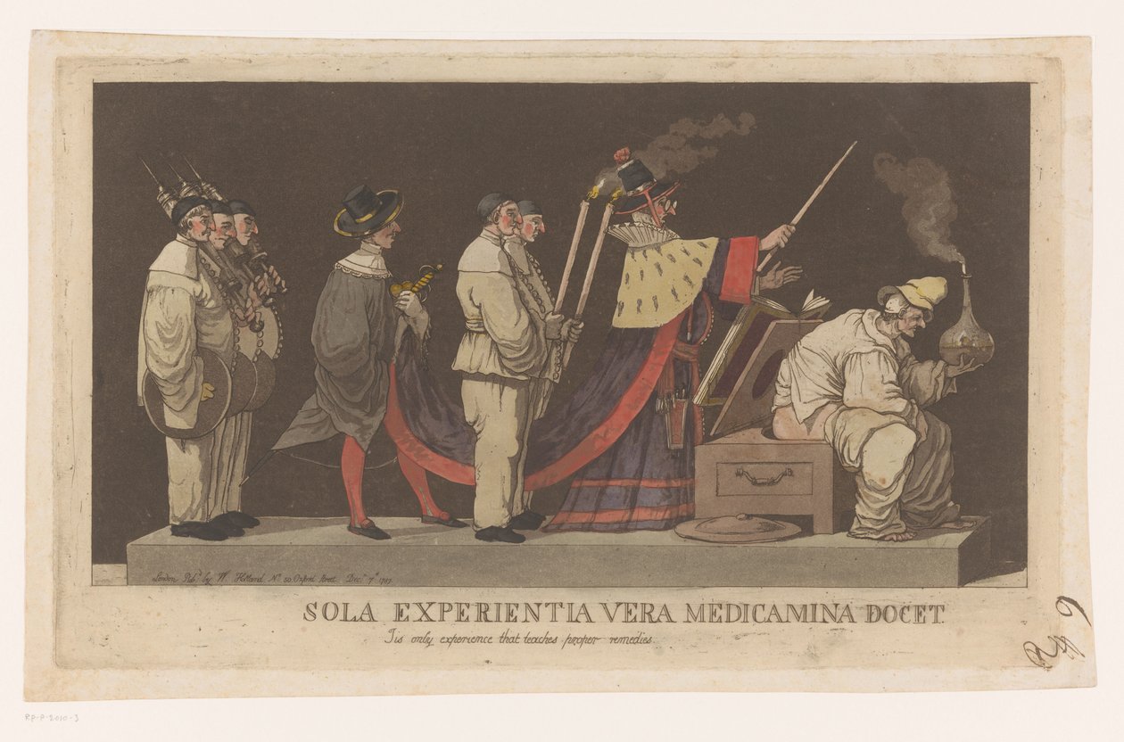 Parad med en kvacksalvare Sola Experientia vera medicamina docet / Denna enda erfarenhet som lär ut korrekta botemedel (titel på objekt) av Louis Jean Desprez (attributed to)