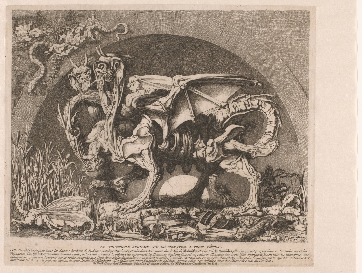 Chimär Chimär The Chimera of Monsieur Deprez (originaltitel) Det afrikanska trehövdade monstret eller det trehövdade monstret (titel på objekt) av Louis Jean Desprez