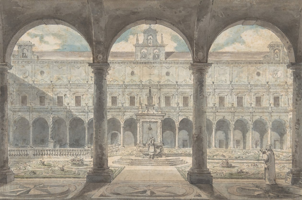 Cloister of the Certosa di San Martino, Neapel, ca.1777-1779. av Louis Jean Desprez