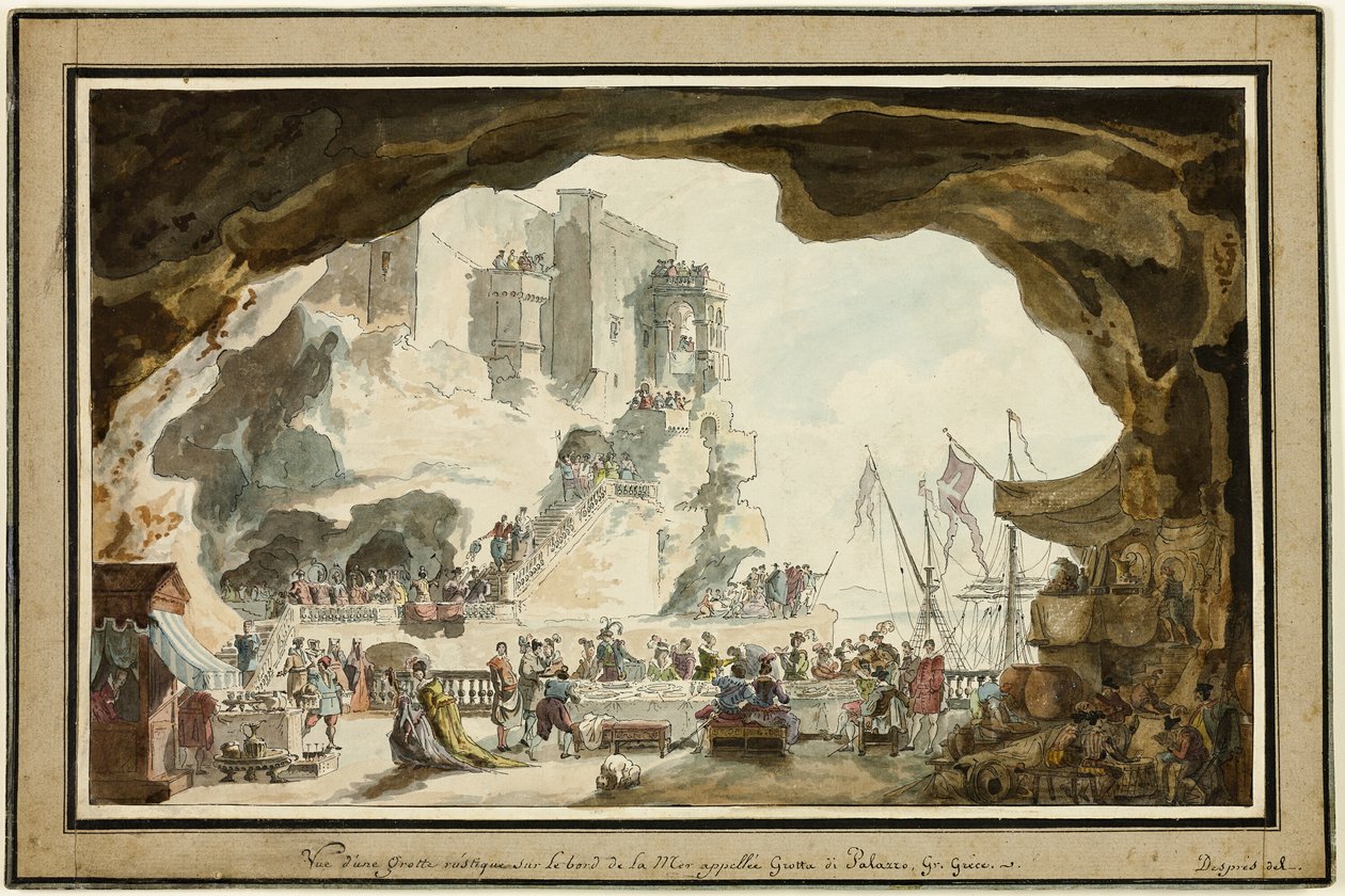 Utsikt över Grotta di Palazzo med bankett av Louis Jean Desprez