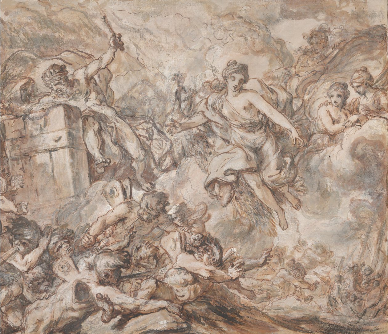 Juno beordrade Aeolus att släppa lös vindarna, 1775. av Louis Jean Jacques Durameau