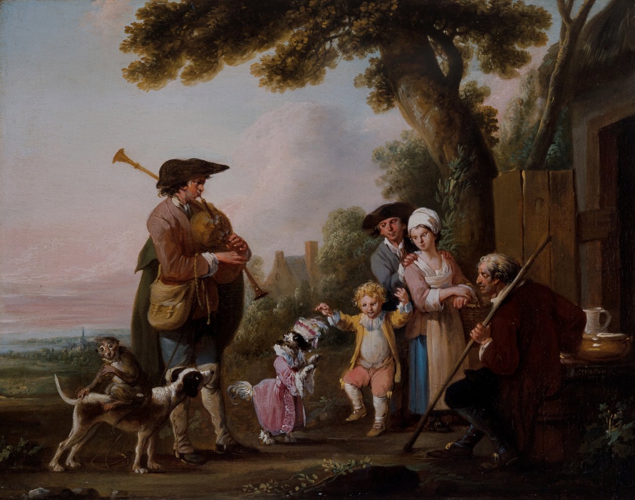 Musiker med djur som uppträder före krogar av Louis Joseph (1731 98) Watteau