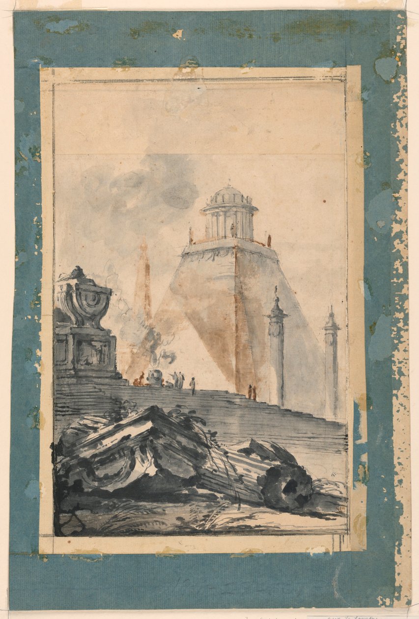 Arkitektonisk fantasi: Ett cirkulärt tempel på en stympad pyramid av Louis Joseph Le Lorrain