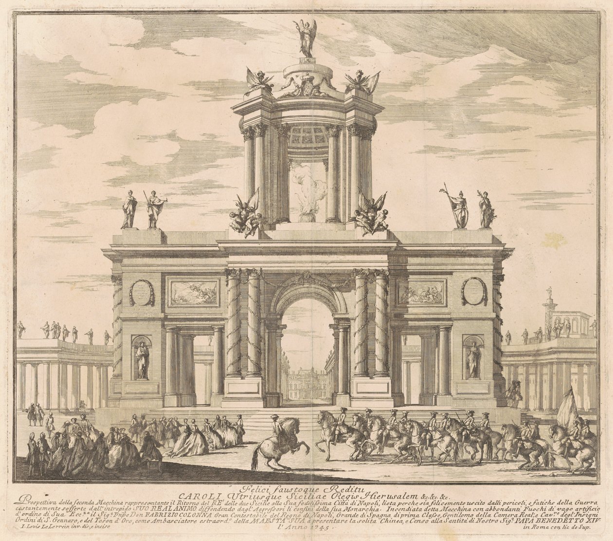 Seconda Macchina för Chinea 1745: Triumfbåge för kung Charles av Bourbons återkomst till Neapel av Louis Joseph Le Lorrain