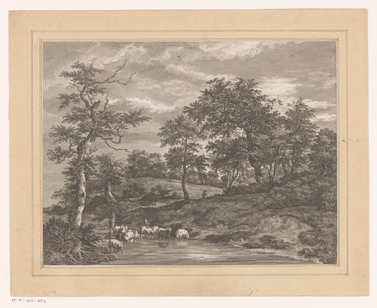 Skogslandskap med en herde vid en damm Le Petit Au Revoir av Louis Joseph Masquelier