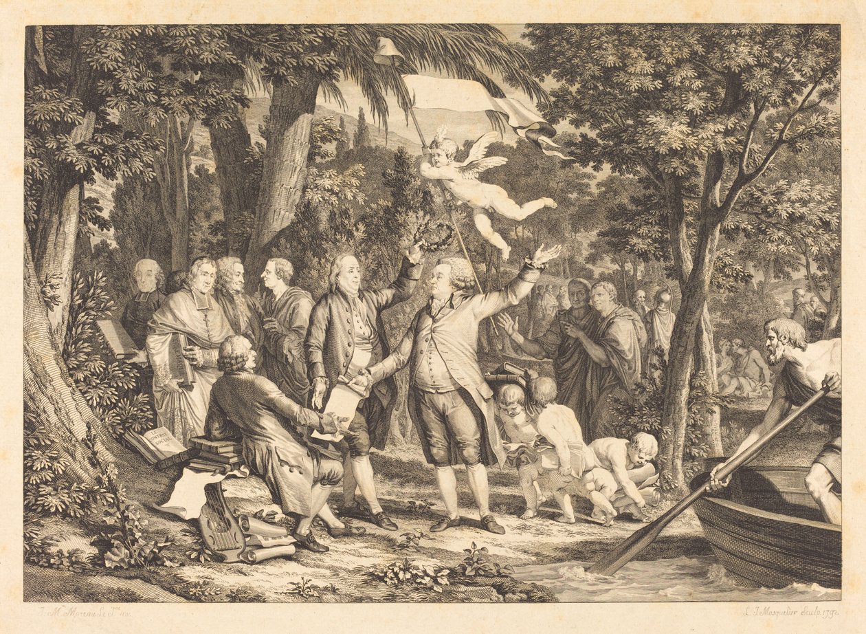 Mirabeau anländer till Champs-Élisés av Louis Joseph Masquelier after Jean Michel Moreau