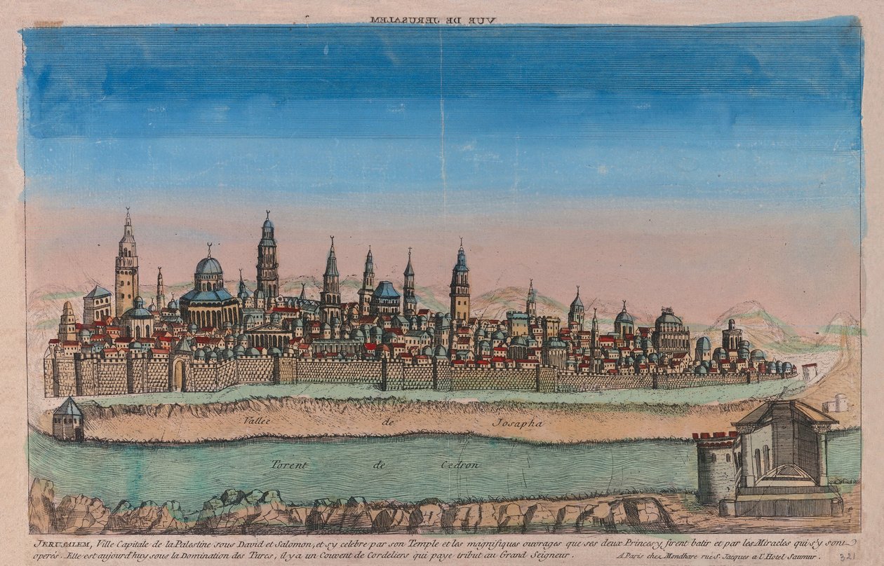 Jerusalem-kartan Palestinas huvudstad under David och Salomo..., 1770 av Louis Joseph Mondhare