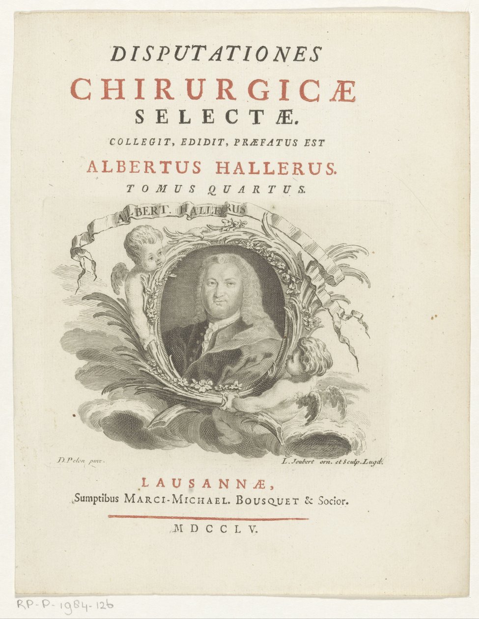 Porträtt av Albrecht von Haller Albert Haller (titel på objekt) Titelsida för: Albrecht von Haller, Selected Surgical Discourses, 1755 av Louis Joubert