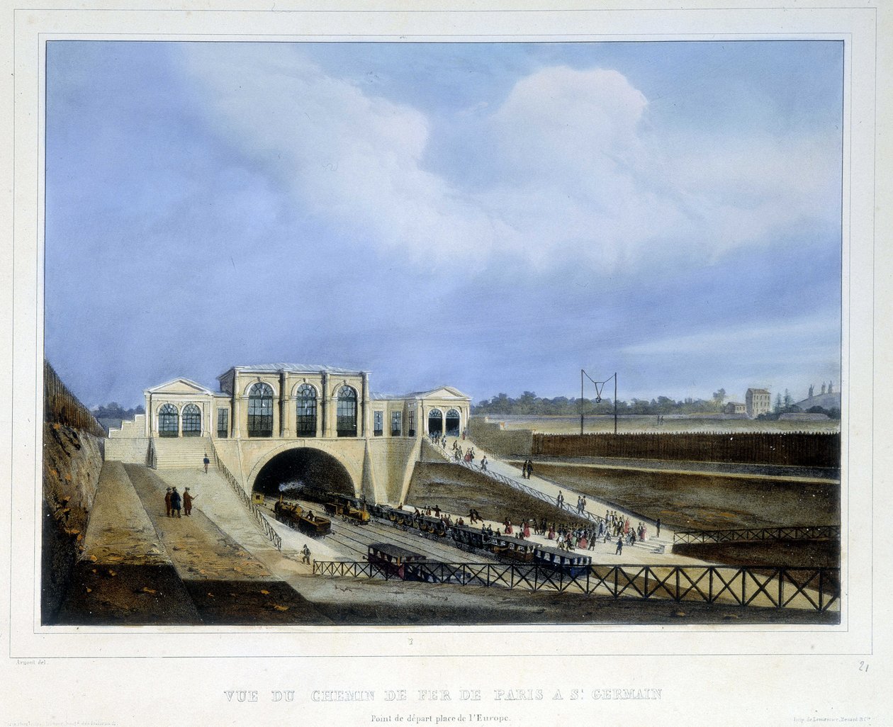 Järnväg från Paris till Saint Germain - i "Paris 1837" av Arnout av Louis Jules Arnout
