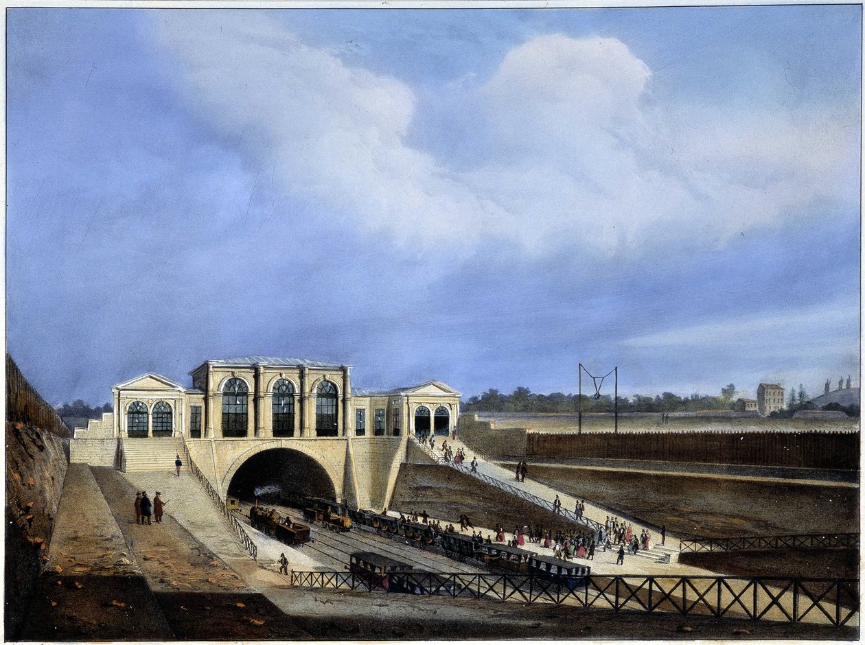 Järnväg från Paris till Saint Germain - i "Paris 1837" av Arnout av Louis Jules Arnout