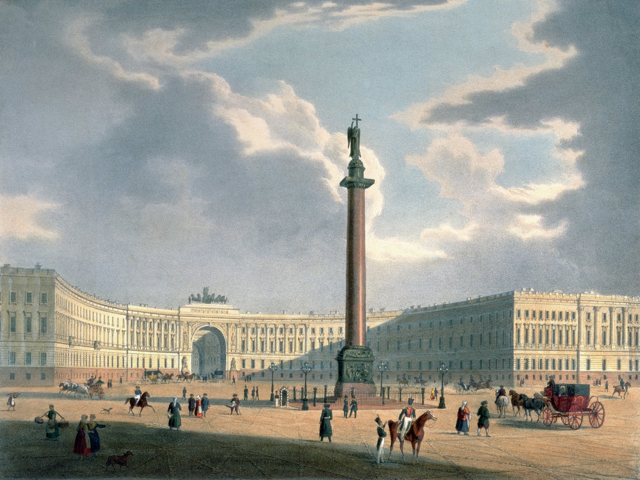 Alexanderkolonnen och arméns högkvarter i St. Petersburg, tryckt av Lemercier, Paris, 1840-talet av Louis Jules Arnout