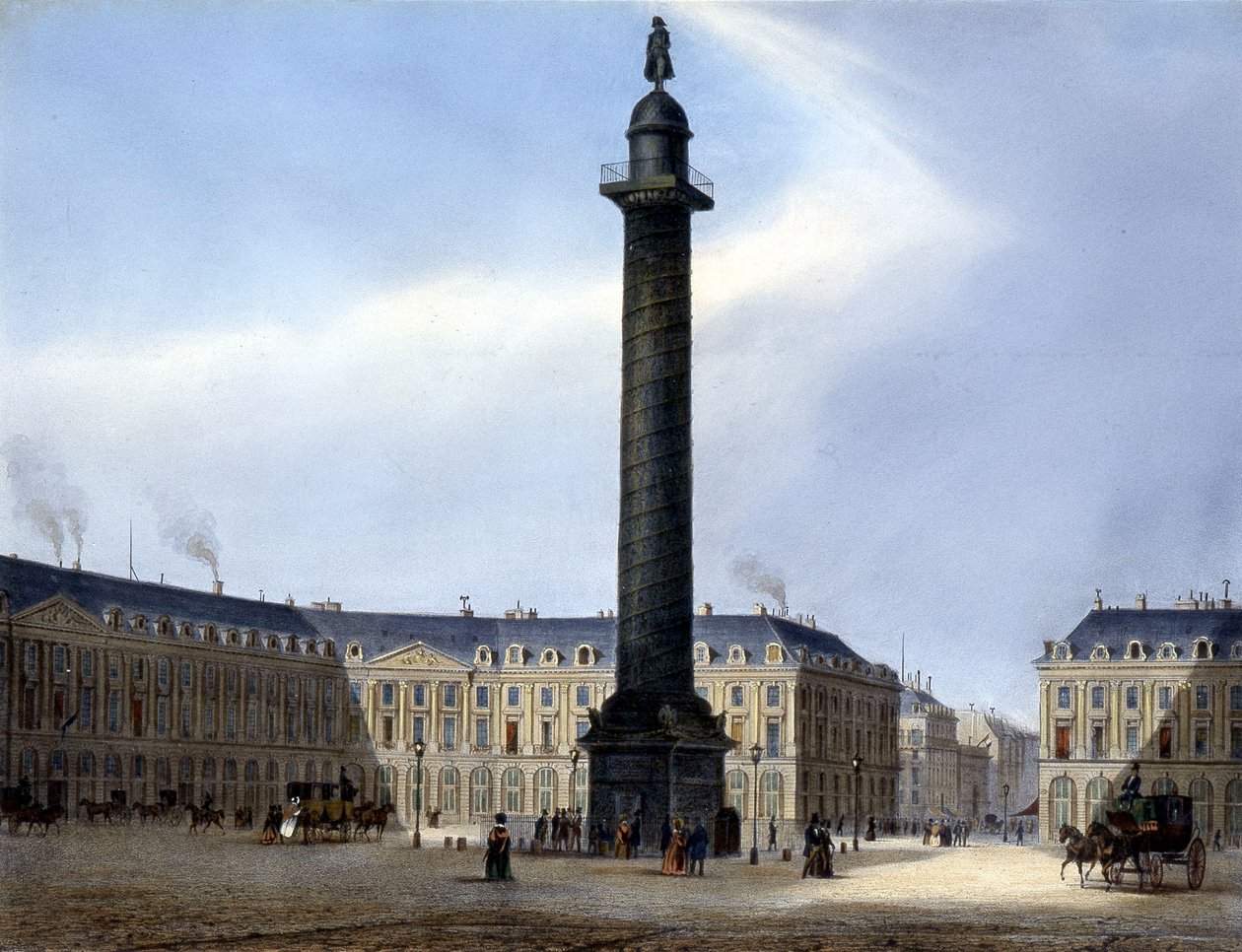 Utsikt över kolonnen och Place Vendôme - i "" Paris en 1837" av Arnout av Louis Jules Arnout