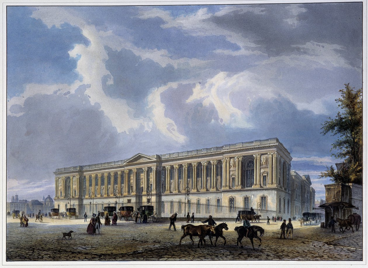 Utsikt över Louvren Colonnade - i "" Paris en 1837"" av Arnout av Louis Jules Arnout