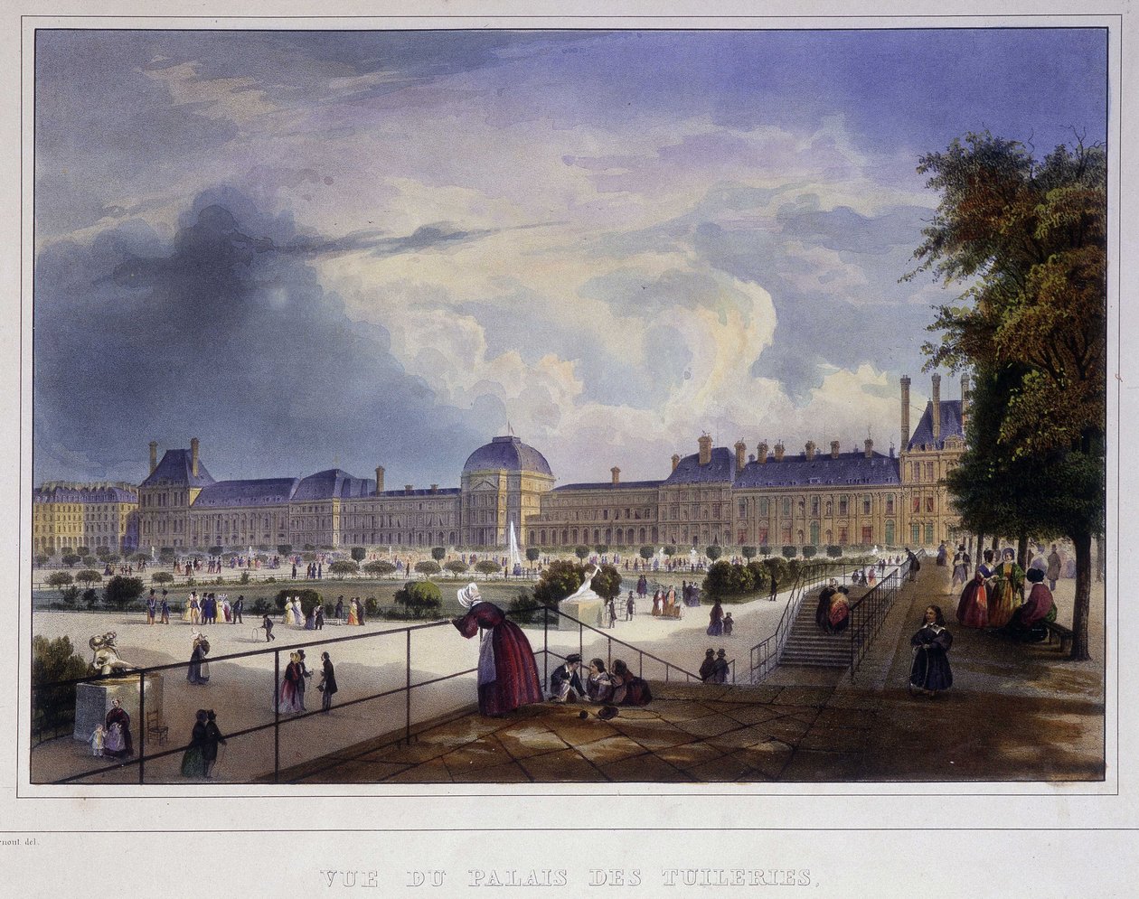 Utsikt över Palais des Tuileries - i ""Paris en 1837"" av Arnout av Louis Jules Arnout
