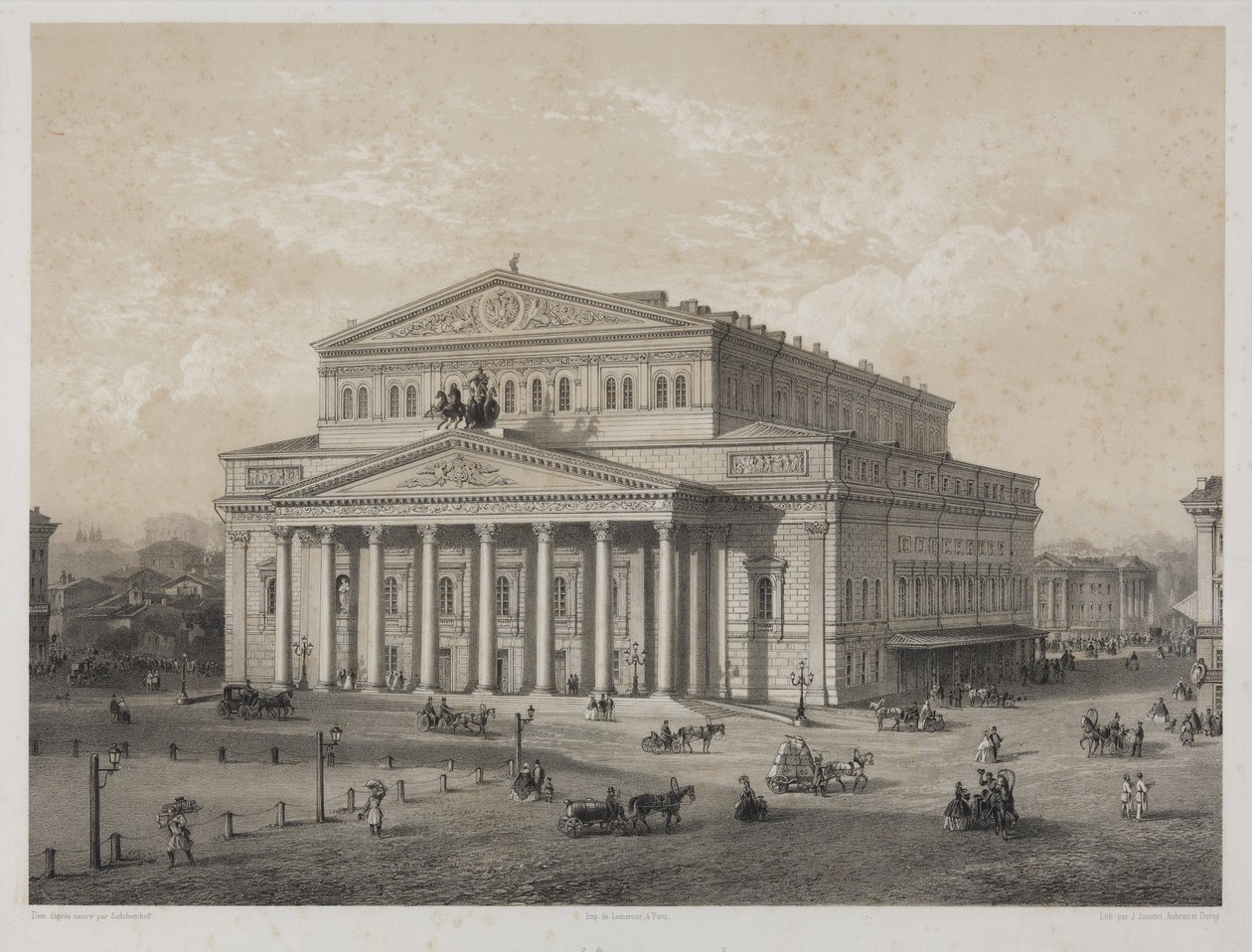Bolchoi - Bolsjojteatern i Moskva, av Jacottet, Louis Julien (1806-?). Litografi av Louis Julien Jacottet