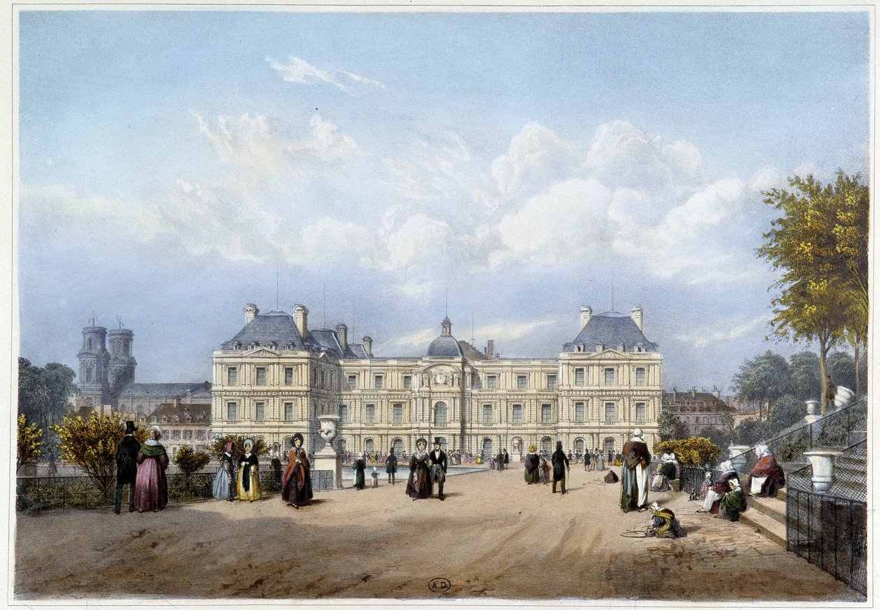 Le Palais du Luxembourg, på trädgårdssidan. I "Paris och dess omgivningar" av Louis Julien Jacottet