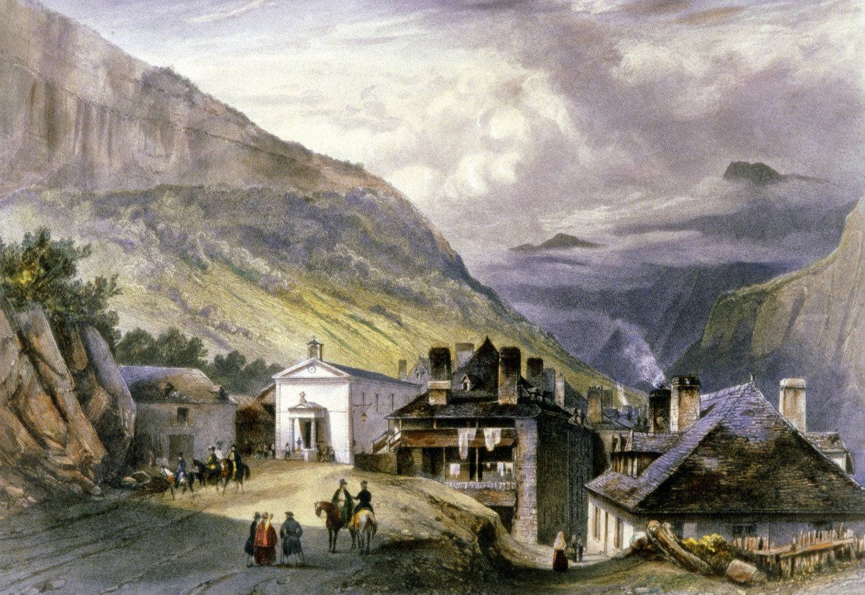 Byn Eaux chaudes, ca 1850 (litografi) av Louis Julien Jacottet