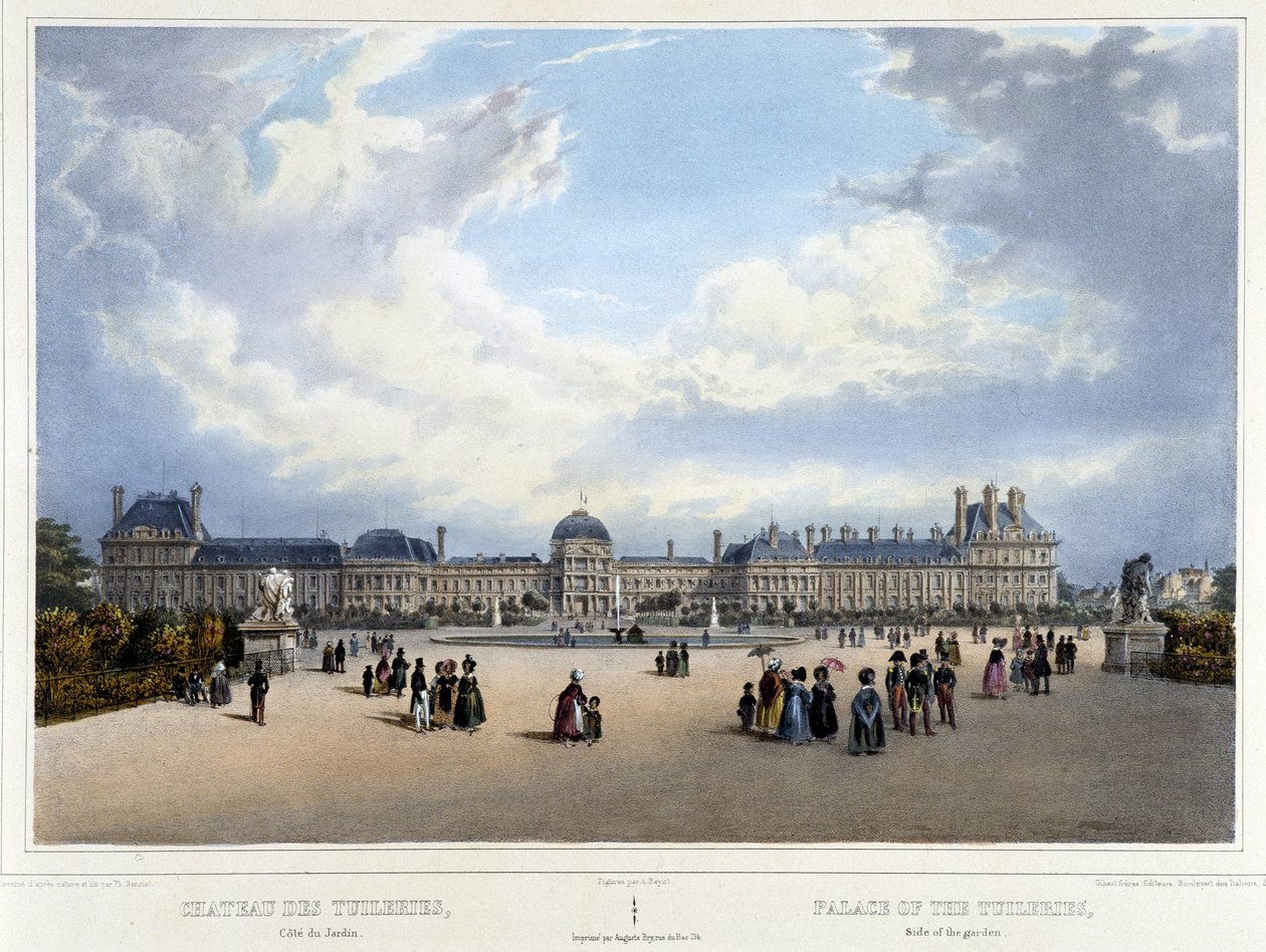 Utsikt över palatset och Tuileriernas trädgård - i "" Promenade dans Paris et ses environs", av Jacottet och Benoist, Paris, v.1840 av Louis Julien Jacottet