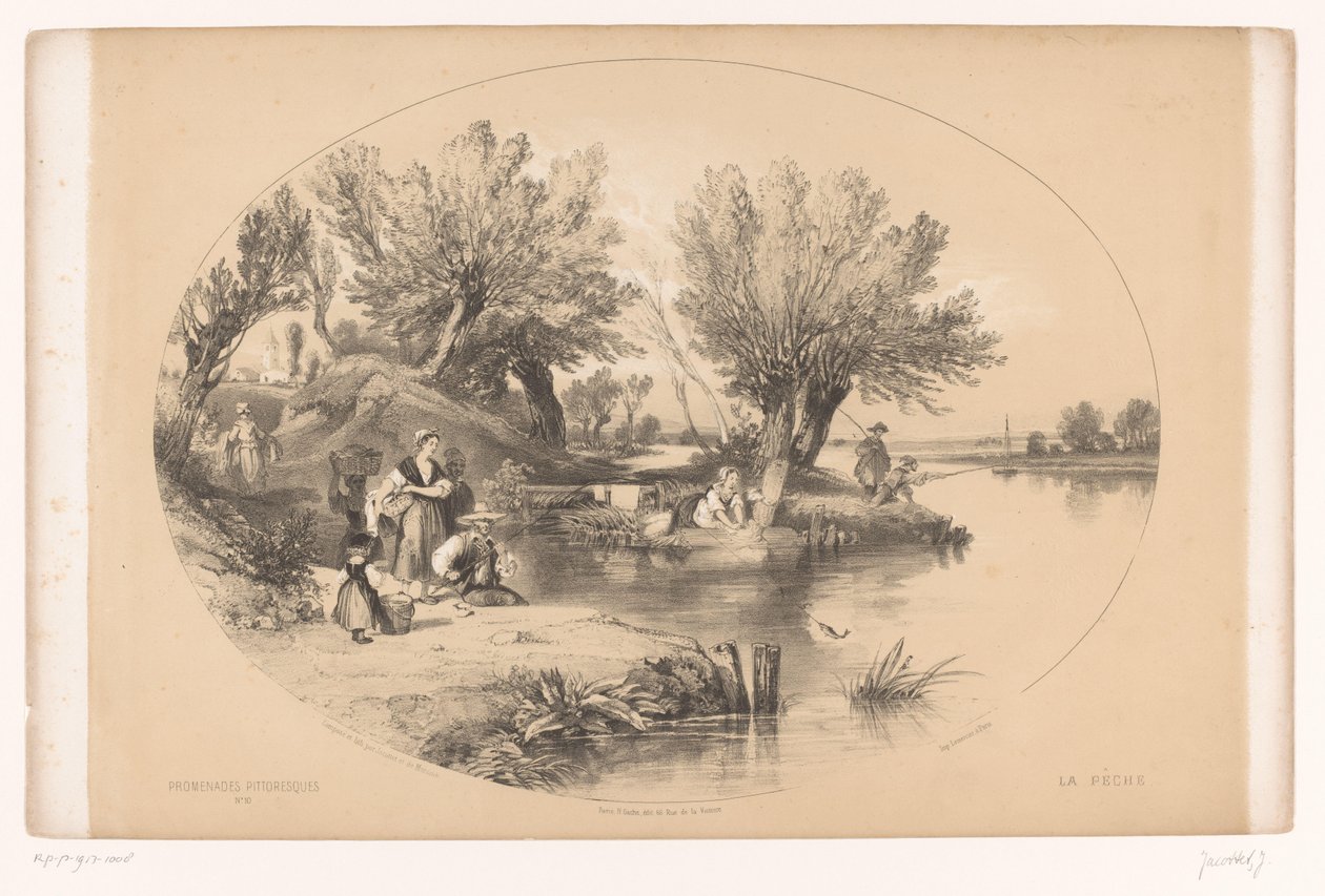 Fiskare på en sjö Pittoreska promenader (serietitel) Promenades pittoreska (serietitel på objekt) av Louis Julien Jacottet