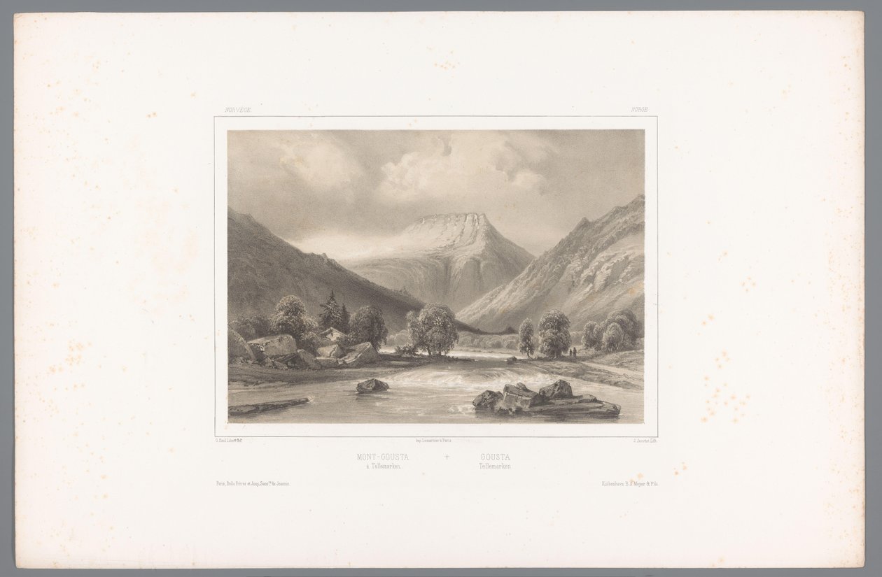Utsikt över Gaustatoppen i Telemark Mont-Gousta à Tellemarken / Gousta. Tellemarken (titel på objekt) Faces in Scandinavia (serietitel) Vues du Nord. Norvege (serietitel) av Louis Julien Jacottet