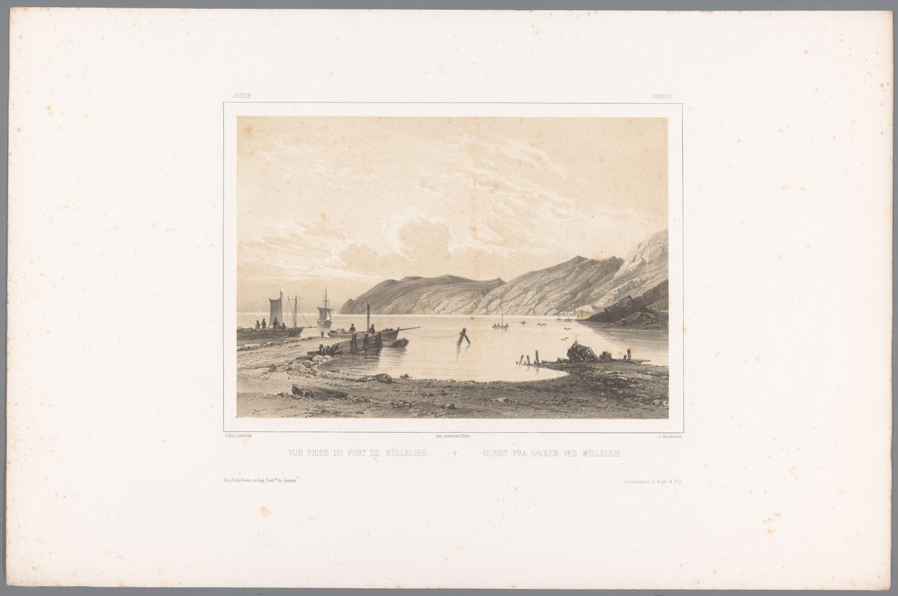 Utsikt över Mölle hamn Vue prize du Port de Mólleleie / Udsigt fra Havnen ved Mólleleie (titel på objekt) Faces in Scandinavia (serietitel) Vues du Nord. Mocka (serietitel) av Louis Julien Jacottet
