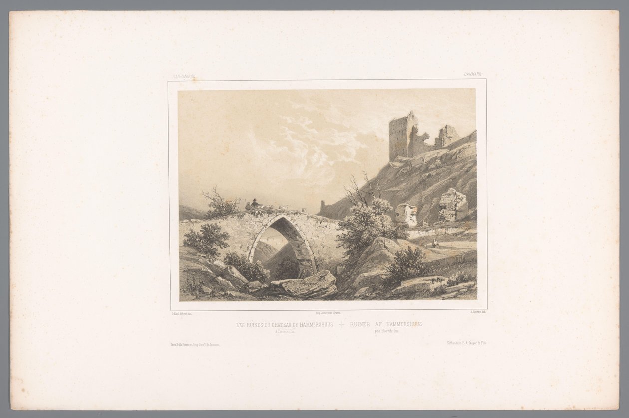 Utsikt över ruinerna av Hammershus slott Les ruines du Château de Hammershuus / Ruiner af Hammershuus (titel på objekt) Faces in Scandinavia (serietitel) Vues du Nord. Danemarck (serietitel) av Louis Julien Jacottet